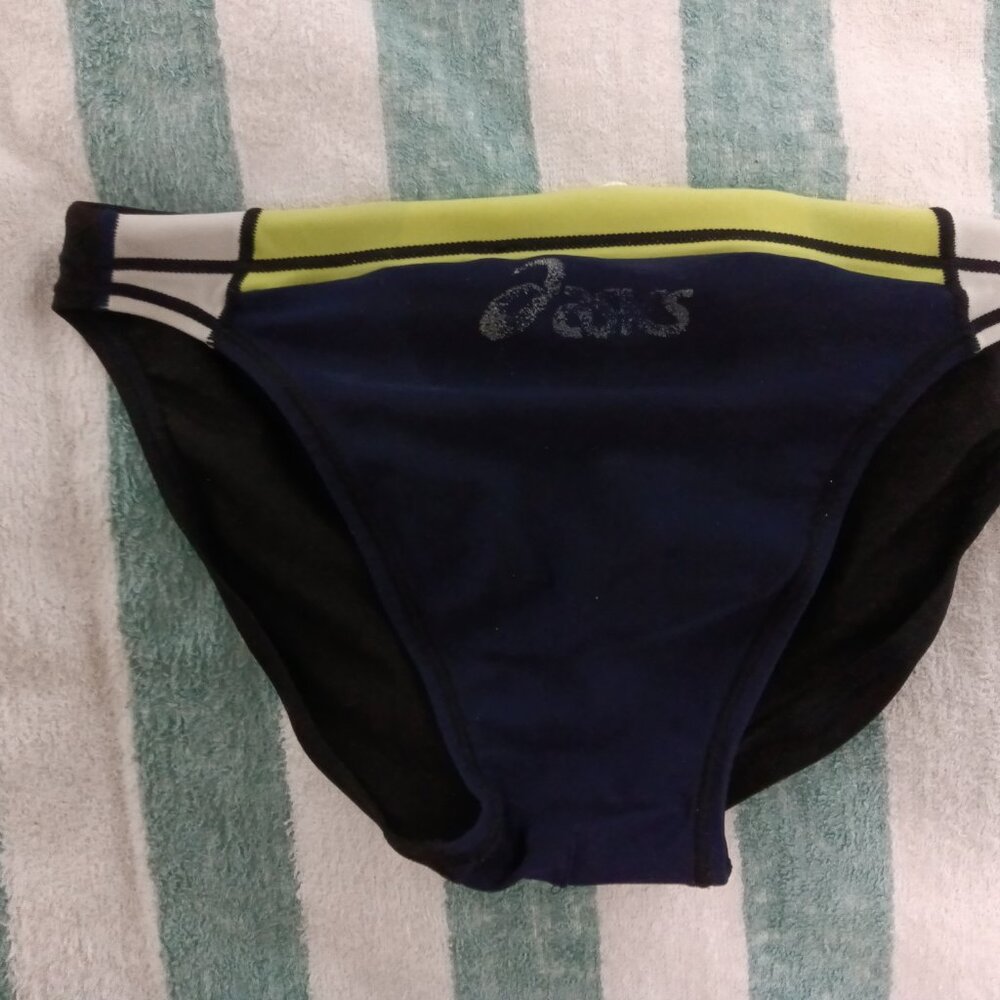 (*) VINTAGE ASICS SWIM BRIEF, NAVY BLUE, ASIAN SIZE "O" (32"-34") - Pre-Owned